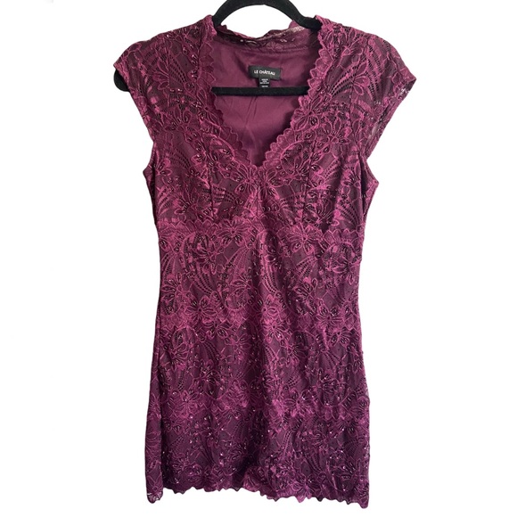 Le Chateau Purple Beaded Lace Party Dress - Picture 1 of 3